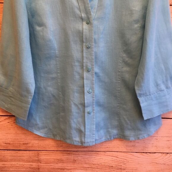 TALBOTS 100% IRISH LINEN TOP IN TURQUOISE - Picture 3 of 5